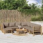 Set mobilier de grădină cu perne gri taupe, 9 piese, bambus GartenMobel Dekor