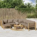 Set mobilier de grădină cu perne gri taupe, 9 piese, bambus GartenMobel Dekor