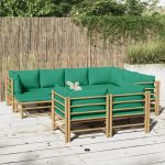 Set mobilier de grădină cu perne verzi, 10 piese, bambus GartenMobel Dekor