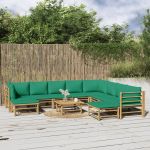 Set mobilier de grădină cu perne verzi, 11 piese, bambus GartenMobel Dekor