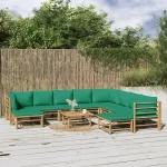 Set mobilier de grădină cu perne verzi, 11 piese, bambus GartenMobel Dekor