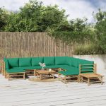 Set mobilier de grădină cu perne verzi, 12 piese, bambus GartenMobel Dekor