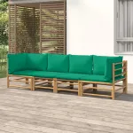 Set mobilier de grădină cu perne verzi, 4 piese, bambus GartenMobel Dekor