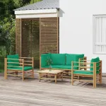 Set mobilier de grădină cu perne verzi, 5 piese, bambus GartenMobel Dekor