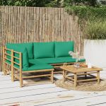 Set mobilier de grădină cu perne verzi, 5 piese, bambus GartenMobel Dekor