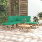 Set mobilier de grădină cu perne verzi, 6 piese, bambus GartenMobel Dekor