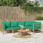 Set mobilier de grădină cu perne verzi, 6 piese, bambus GartenMobel Dekor
