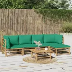 Set mobilier de grădină cu perne verzi, 6 piese, bambus GartenMobel Dekor