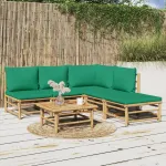 Set mobilier de grădină cu perne verzi, 6 piese, bambus GartenMobel Dekor