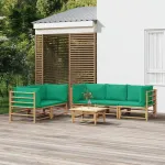 Set mobilier de grădină cu perne verzi, 6 piese, bambus GartenMobel Dekor