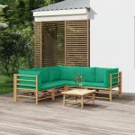 Set mobilier de grădină cu perne verzi, 6 piese, bambus GartenMobel Dekor