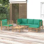 Set mobilier de grădină cu perne verzi, 6 piese, bambus GartenMobel Dekor