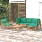Set mobilier de grădină cu perne verzi, 6 piese, bambus GartenMobel Dekor