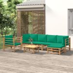 Set mobilier de grădină cu perne verzi, 7 piese, bambus GartenMobel Dekor