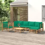 Set mobilier de grădină cu perne verzi, 7 piese, bambus GartenMobel Dekor