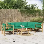 Set mobilier de grădină cu perne verzi, 7 piese, bambus GartenMobel Dekor