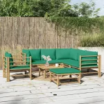 Set mobilier de grădină cu perne verzi, 8 piese, bambus GartenMobel Dekor