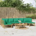 Set mobilier de grădină cu perne verzi, 8 piese, bambus GartenMobel Dekor