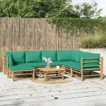 Set mobilier de grădină cu perne verzi, 8 piese, bambus GartenMobel Dekor