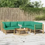 Set mobilier de grădină cu perne verzi, 8 piese, bambus GartenMobel Dekor