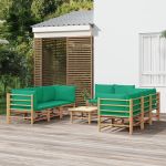 Set mobilier de grădină cu perne verzi, 9 piese, bambus GartenMobel Dekor