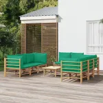 Set mobilier de grădină cu perne verzi, 9 piese, bambus GartenMobel Dekor