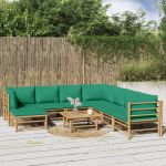 Set mobilier de grădină cu perne verzi, 9 piese, bambus GartenMobel Dekor