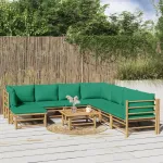 Set mobilier de grădină cu perne verzi, 9 piese, bambus GartenMobel Dekor