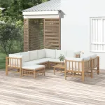 Set mobilier de grădină, cu perne alb crem, 10 piese, bambus GartenMobel Dekor