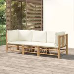 Set mobilier de grădină, cu perne alb crem, 3 piese, bambus GartenMobel Dekor