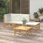 Set mobilier de grădină, cu perne alb crem, 4 piese, bambus GartenMobel Dekor