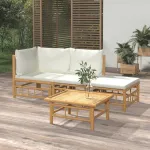 Set mobilier de grădină, cu perne alb crem, 4 piese, bambus GartenMobel Dekor