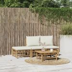 Set mobilier de grădină, cu perne alb crem, 4 piese, bambus GartenMobel Dekor