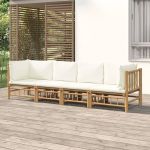 Set mobilier de grădină, cu perne alb crem, 4 piese, bambus GartenMobel Dekor