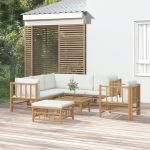 Set mobilier de grădină, cu perne alb crem, 8 piese, bambus GartenMobel Dekor