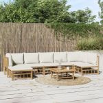 Set mobilier de grădină, cu perne alb crem, 8 piese, bambus GartenMobel Dekor