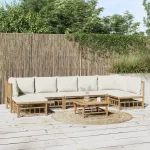 Set mobilier de grădină, cu perne alb crem, 8 piese, bambus GartenMobel Dekor