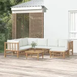 Set mobilier de grădină, cu perne alb crem, 8 piese, bambus GartenMobel Dekor