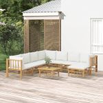 Set mobilier de grădină, cu perne alb crem, 9 piese, bambus GartenMobel Dekor