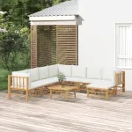 Set mobilier de grădină, cu perne alb crem, 9 piese, bambus GartenMobel Dekor