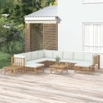 Set mobilier de grădină cu perne alb crem, 12 piese, bambus GartenMobel Dekor