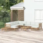Set mobilier de grădină cu perne alb crem, 12 piese, bambus GartenMobel Dekor