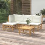 Set mobilier de grădină cu perne alb crem, 2 piese, bambus GartenMobel Dekor