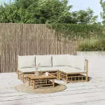 Set mobilier de grădină cu perne alb crem, 2 piese, bambus GartenMobel Dekor