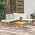 Set mobilier de grădină cu perne alb crem, 6 piese, bambus GartenMobel Dekor