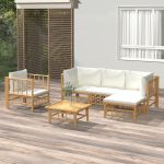 Set mobilier de grădină cu perne alb crem, 6 piese, bambus GartenMobel Dekor