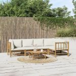 Set mobilier de grădină cu perne alb crem, 6 piese, bambus GartenMobel Dekor