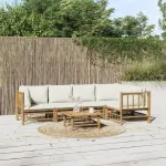 Set mobilier de grădină cu perne alb crem, 6 piese, bambus GartenMobel Dekor
