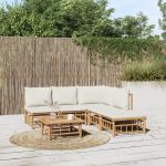Set mobilier de grădină cu perne alb crem, 6 piese, bambus GartenMobel Dekor