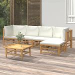 Set mobilier de grădină cu perne alb crem, 6 piese, bambus GartenMobel Dekor